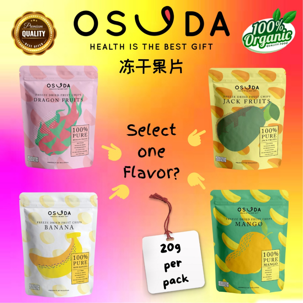 OSUDA Freeze Dried Fruit Chips 冻干果片 (Choose 6 Packs): Banana香蕉, Jackfruit菠萝蜜, Dragon Fruit火龙果, Mango芒果 120g