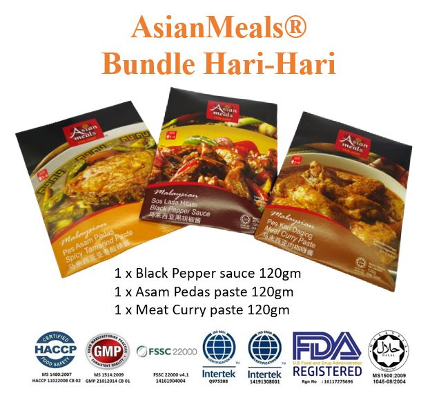  [Special Bundle ] AsianMeals® Bundle Hari-Hari - Black Pepper sauce - Asam Pedas paste  - Meat Curry paste 