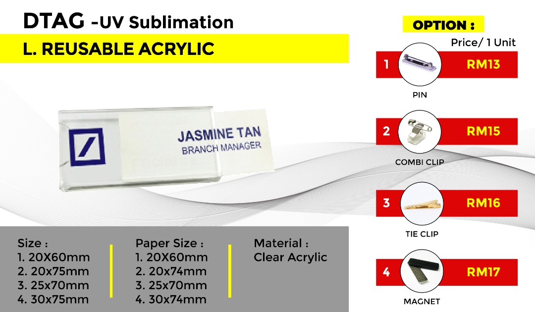 DTAG - UV Sublimation L.REUSEABLE ACRYLIC