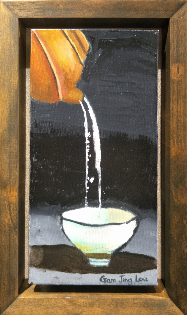 Pouring Tea Oil Painting By Gam Jing Lou 15.20 cm x 30.50 cm 倒茶油画 颜静茹/绘 
