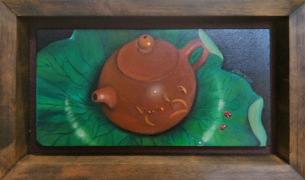 Zisha Pot Oil Painting By Chow Xiao Ying 30.50 cm x 15.20 cm 紫砂壶油画 周晓莹 /绘 