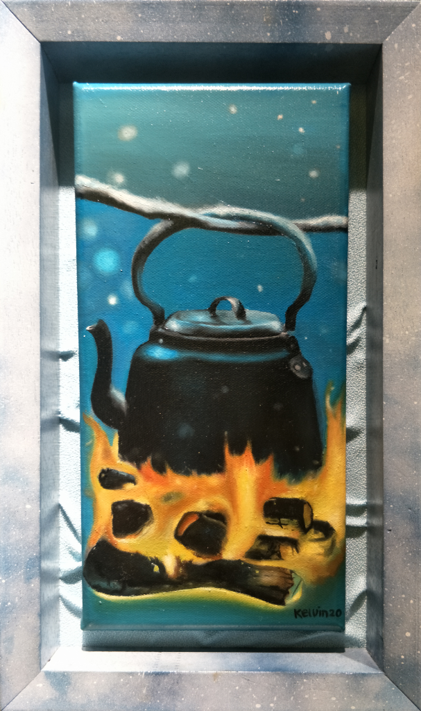 Iron Pot Oil Painting By Kelvin Tiong 15.20 cm x 30.50 cm 铁壶油画 张贺富/绘 