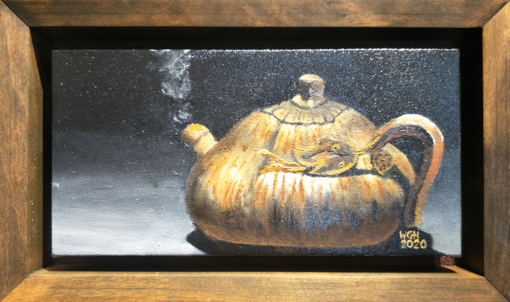 Zisha Pot Oil Painting By Wong Gohong 30.50 cm x 15.20 cm 紫砂壶油画 王国鸿/绘 