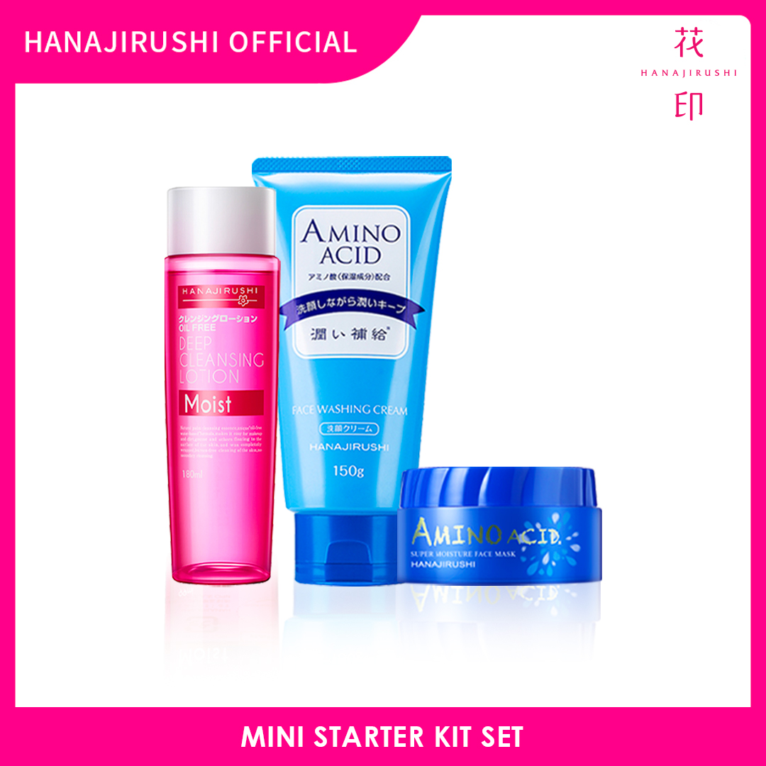 Hanajirushi Starter Kit Set - Cleansing Lotion 180 ml Makeup Remover + Face Cleanser 150g + Face Mask 80g
