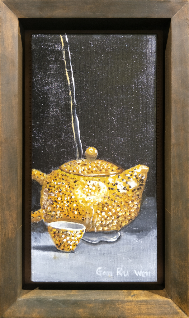 Zisha Pot Oil Painting By Gan Ru Wen 15.20 cm x 30.50 cm 紫砂壶油画 颜如温/绘 