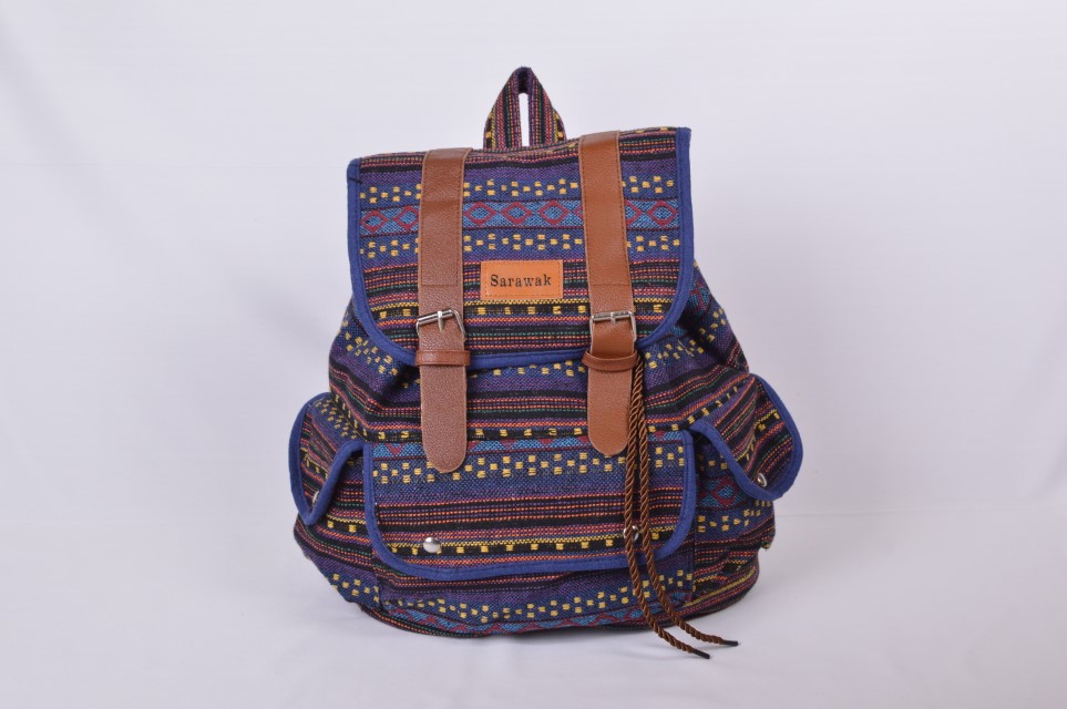  Traditional Borneo Weaved Handmade Backpack (Blue) 