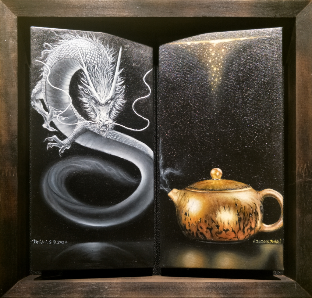 Dragon Tea Pot  Oil Painting By Mickey Shan 30.40 cm x 30.50 cm 龍壶油画 单娴/绘 