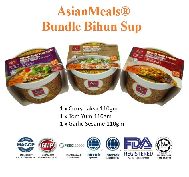  [Special Bundle ] AsianMeals® Bundle Bihun Sup - Curry Laksa  - Tom Yum  - Garlic Sesame 