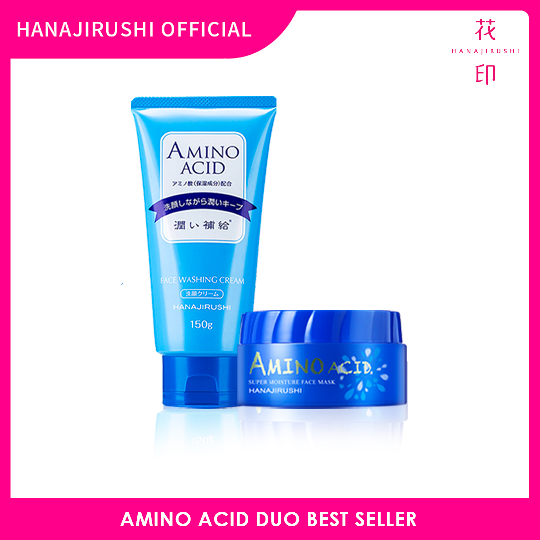 Hanajirushi Amino Acid All Time Favourite Set - Super Moisture Face Mask 80g + Amino Acid Face Cleanser- Washing Cream 150g