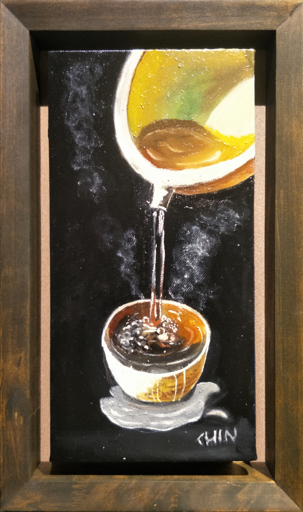Pouring Tea Oil Painting By Chin Yin Xi 15.20 cm x 30.50 cm 倒茶油画 陈尹媐/绘 