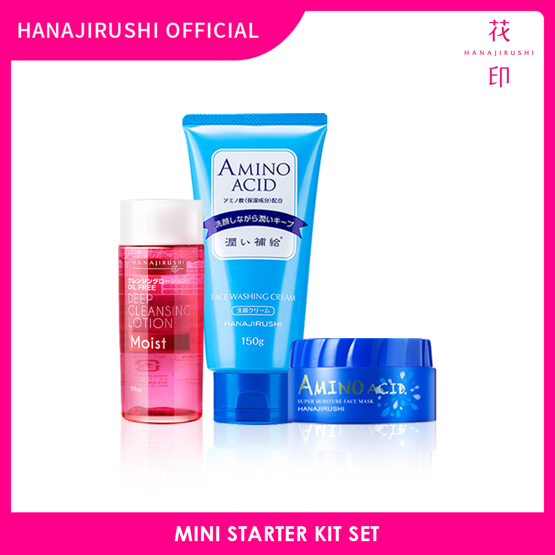 Hanajirushi Mini Starter Kit Set - Cleansing Lotion 99ml Makeup Remover + Face Cleanser 150g + Face Mask 80g