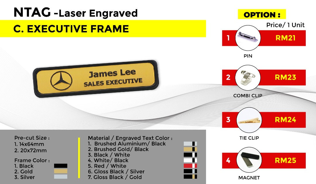 NTAG - Laser Engraved C. EXECUTIVE FRAME