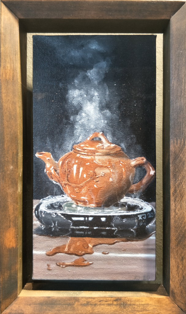 Zisha Pot Oil Painting By Hoo Xing Ju 15.20 cm x 30.50 cm 紫砂壶油画 邱薪竹/绘 