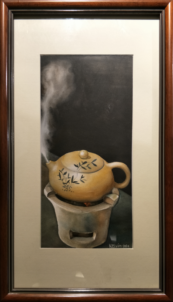Zisha Pot Watercolor Painting By Kelvin Tiong 13.50 cm x 28 cm 紫砂壶水彩画 张贺富/绘