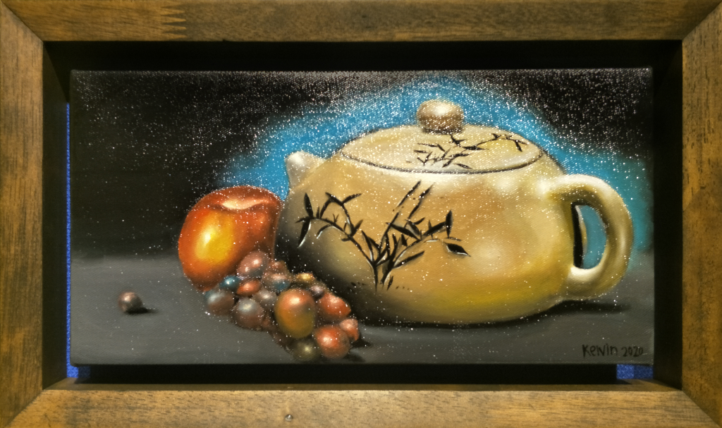 Zisha Pot Oil Painting By Kelvin Tiong 30.50 cm x 15.20 cm 紫砂壶油画 张贺富/绘 