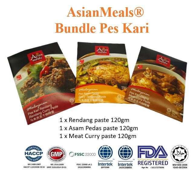  [Special Bundle ] AsianMeals® Bundle Pes Kari - Rendang paste - Asam Pedas paste - Meat Curry paste 