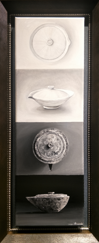 Classic Tea Vessels of Song Dynasty 
Oil Painting By Amanda Ng 20.30 cm x 61 cm 宋代典茶器皿油画 黄薇璇/绘 