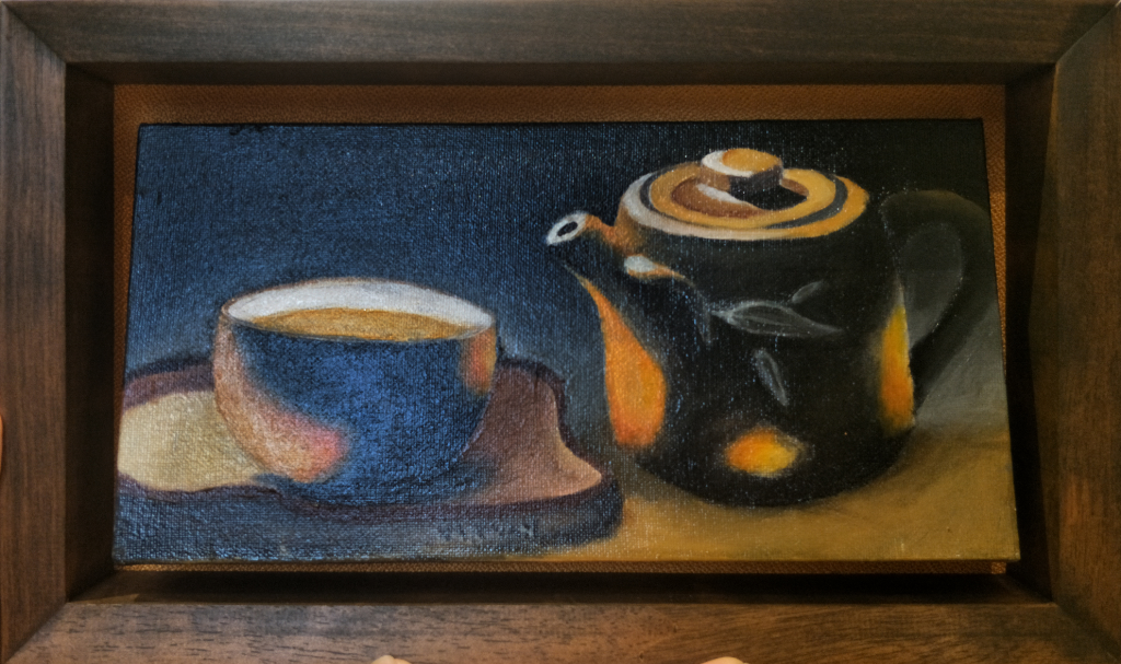 Zisha Pot Oil Painting By Cheong Kar Yan 30.50 cm x 15.20 cm 紫砂壶油画 张家欣/绘 