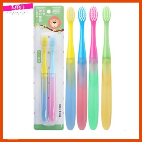 Yibeile Children Japan Toothbrush 7-12 Years Old 2PCS 易贝乐日式弹力橡胶儿童牙刷双支装