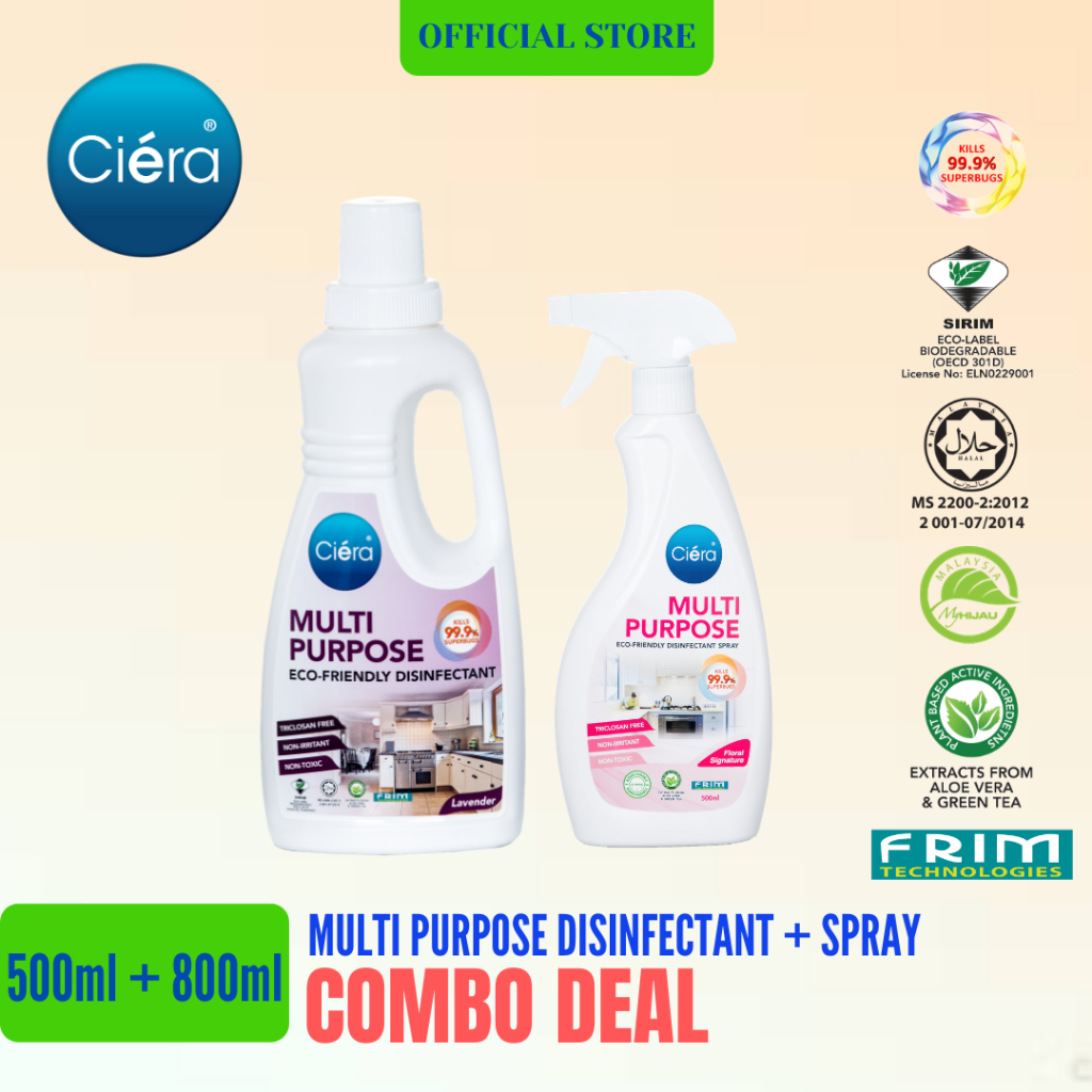 Combo Deal: Ciéra Eco Friendly Multi-Purpose Disinfectant (800ml) + Spray (500ml)