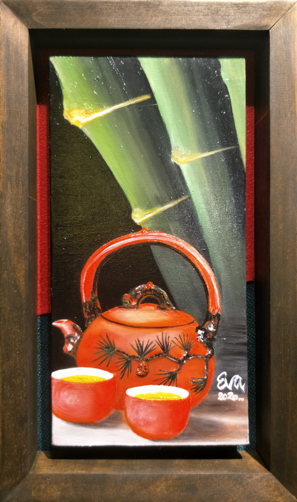 Zisha Pot Oil Painting By Eva 15.20 cm x 30.50 cm 紫砂壶油画 依绫/绘 