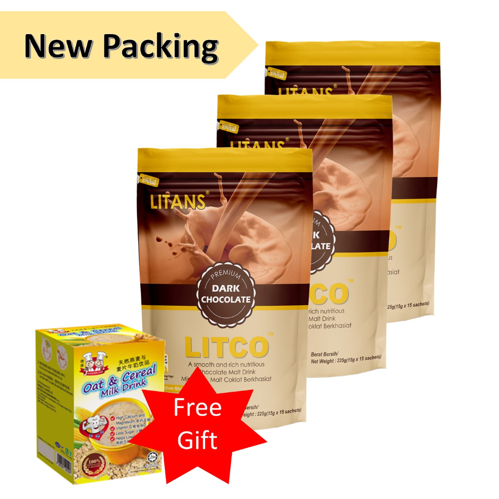 LITANS Dark Chocolate Malt Drink [3 packs] (15 gm x 15 sachets) + (Free Gift)
