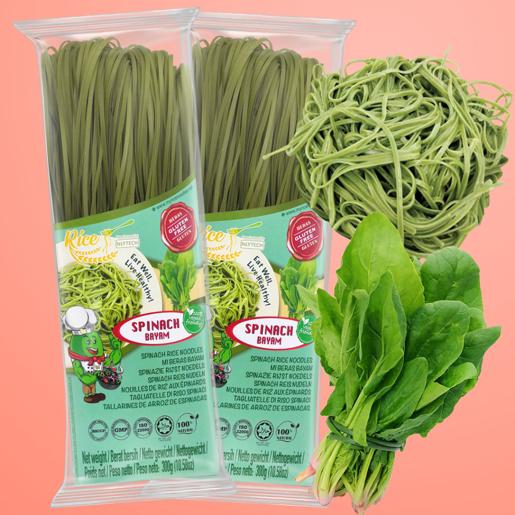 (Bulk Order) 100% Natural Ingredient Healthy Spinach RiceNoodles - Gluten Free and Vegetarian product - 100%纯天然健康米制菠菜面条-无麸质和素食产品 Rice Noodles 20 Packets Carton Sales