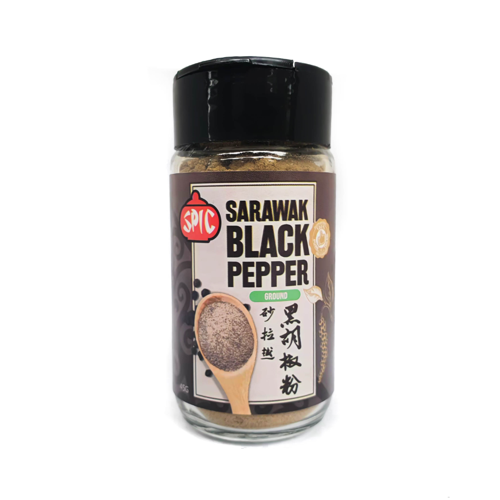 SPIC Sarawak Black Pepper Ground 45gm 100% Pure  Serbuk Lada Hitam 45gm 100% tulen (in glass bottle)