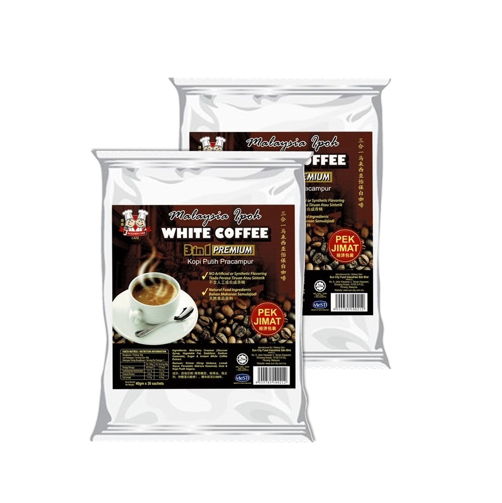 【ECONOMY PACK】Jackshen Chef Malaysia Ipoh White Coffee [40g x 30 sachets x 2 Packs]