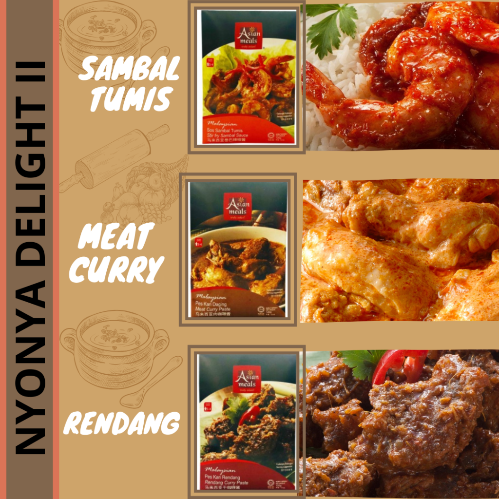 [Special Bundle ] AsianMeals® Nyonya Delight II [Sambal Tumis sauce + Meat Curry paste + Rendang paste]