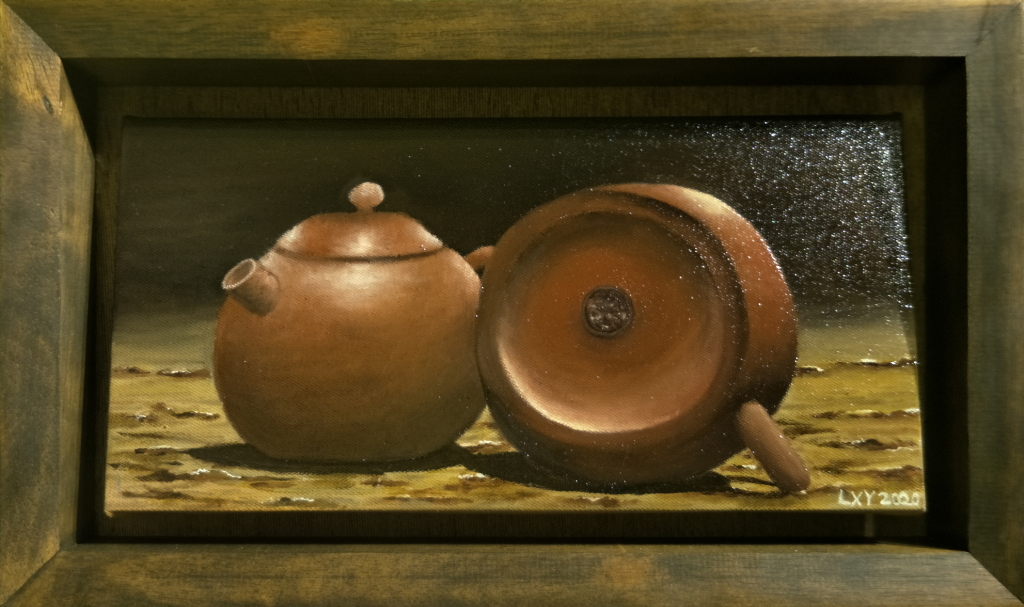Zisha Pot Oil Painting By Low Xin Yu 30.50 cm x 15.20 cm 紫砂壶油画 刘欣瑜/绘 