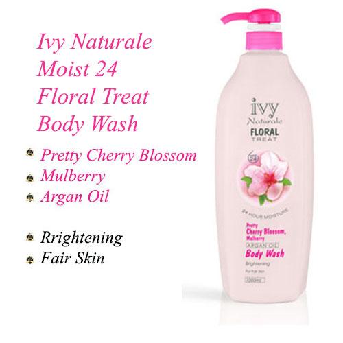Ivy Naturale Moist 24 Floral Treat Brightening Body Wash With Pretty Cherry Blossom, Mulberry & Argan Oil (1000ml)