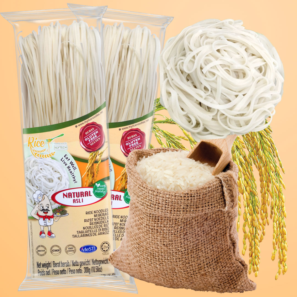 (Bulk Order) 100% Natural Ingredient Healthy Plain Rice Noodles - Gluten Free and Vegetarian product  - 100%纯天然健康米制面条(原味）-无麸质和素食产品 Rice Noodles 20 Packets Carton Sales