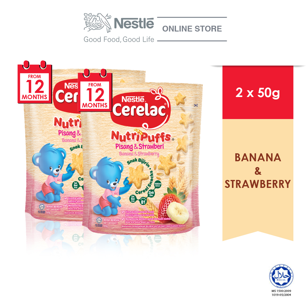 NESTLE CERELAC NUTRIPUFF Banana & Strawberry Cereal Snack Pouch 50g x2 pouches